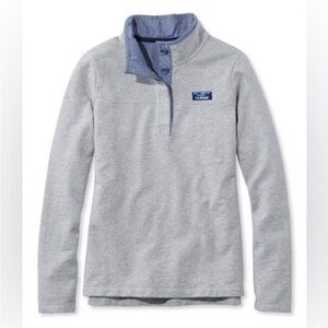 L.L. Bean Women’s Soft Rugby Shirt Pullover Quarter Button Size Small‎ Gray Blue